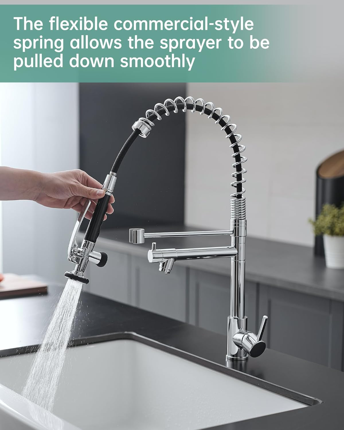 Chrome Kitchen Faucet with Sprayer,Commercial Single Handle Pull down Kitchen Sink Faucet