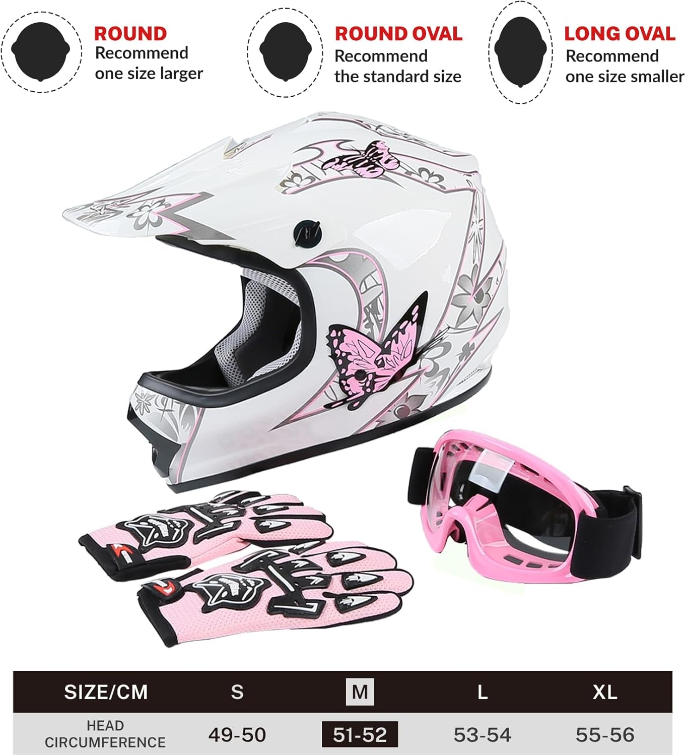 DOT Youth Kids Four Wheeler Girls Riding Helmets Motocross ATV Helmets Offroad Street Dirt Bike Go-Kart BMX MX Full Face Helmet Pink Butterfly Medium Size