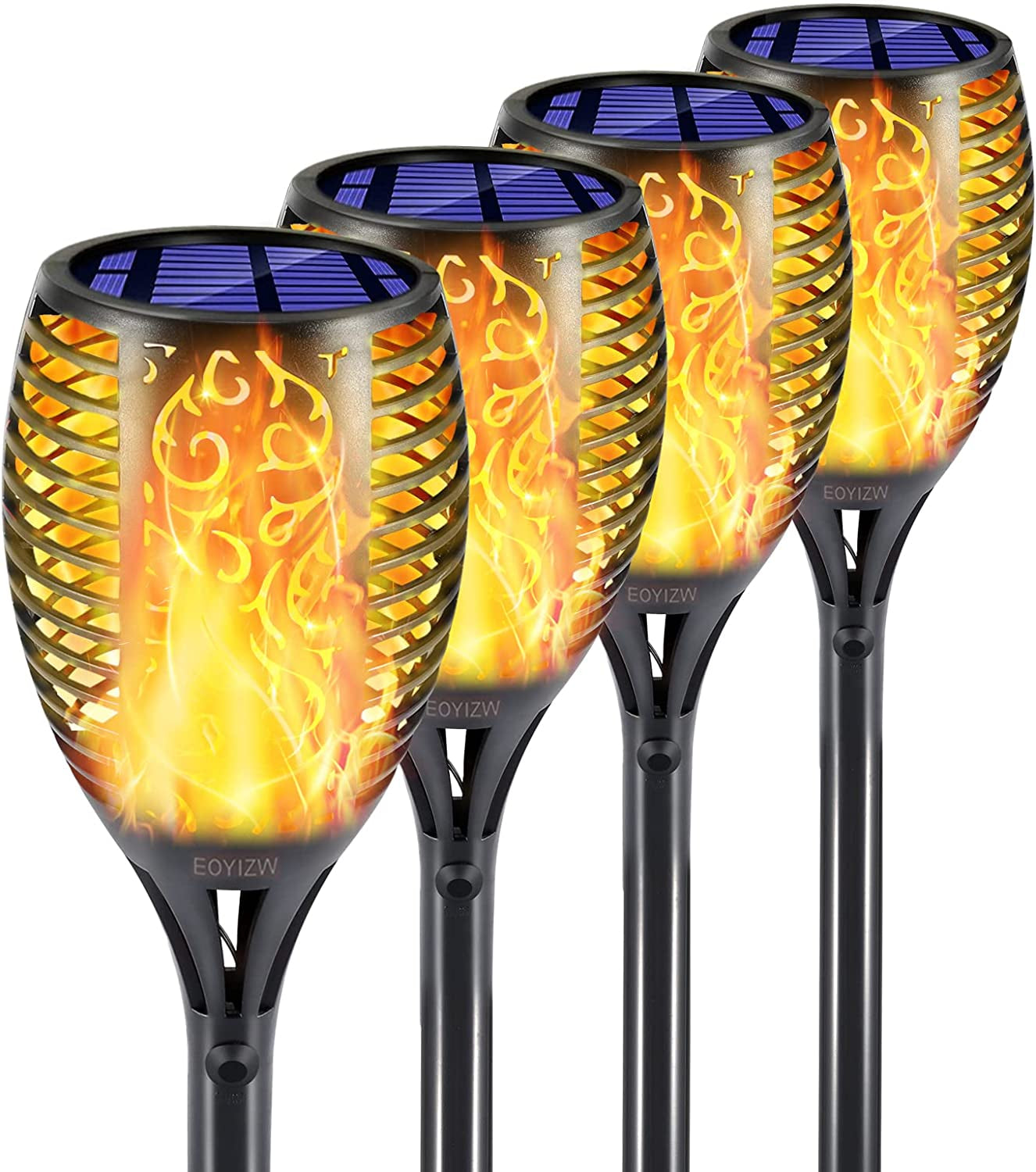 Solar Lights Outdoor 4 Pack, 99 Leds Solar Torch Light with Flickering Flame- IP65 Waterproof Solar Garden Lights, Solar Powered Outdoor Lights for Porch Yard Patio Halloween Decorations