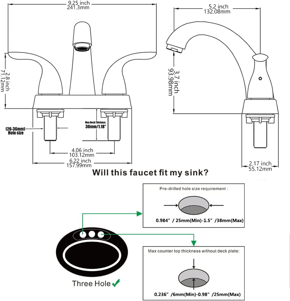 4 Inch 2 or 3 Holes 2 Handles Centerset Matte Black Lead-Free Bathroom Sink Faucet, Bathroom Faucet with Copper Pop up Drain and Water Supply Lines, BF008-5-MB