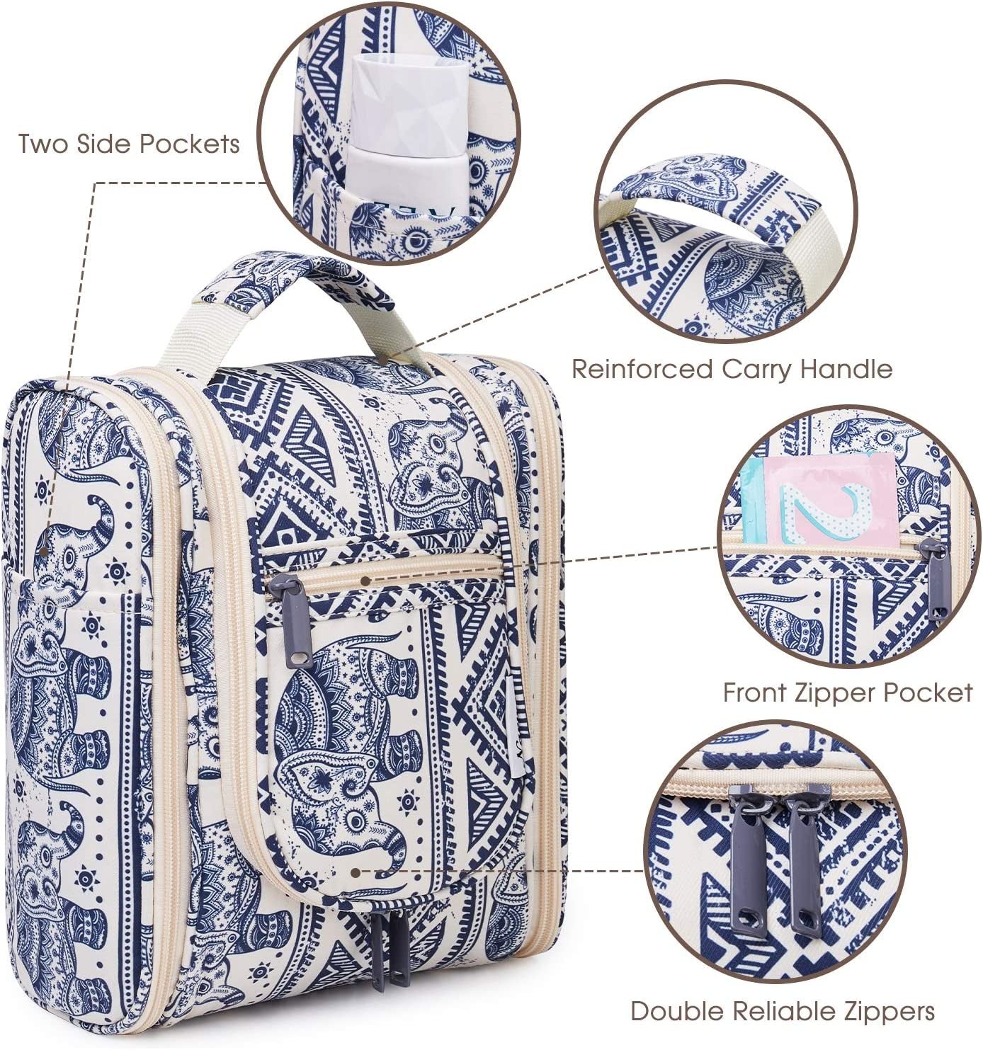 Small Hanging Toiletry Bag Women Travel Makeup Bag Organizer Toiletries Bag for Travel Size Essentials Accessories Cosmetics (Medium, Elephant)