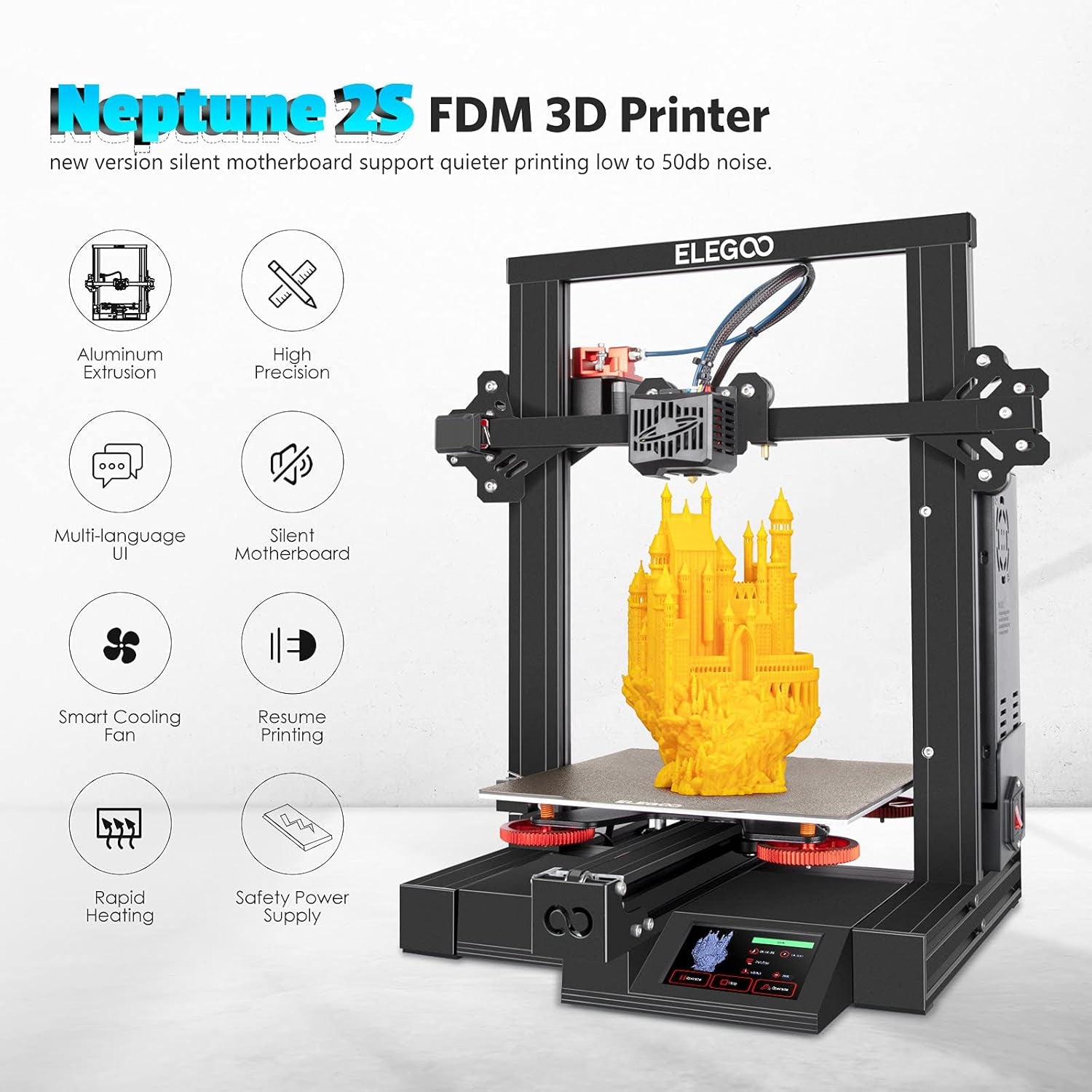 3D Printer Neptune 2S FDM 3D Printer with PEI Printing Sheet Large Printing Size 8.66X8.66X9.84 Inch