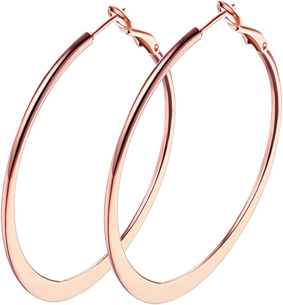 Rose Gold Hoop Earrings for Women, Fashion round Lightweight Hoops Earrings Gift White Gold Rose Gold Plated 40Mm - 50Mm - 60Mm