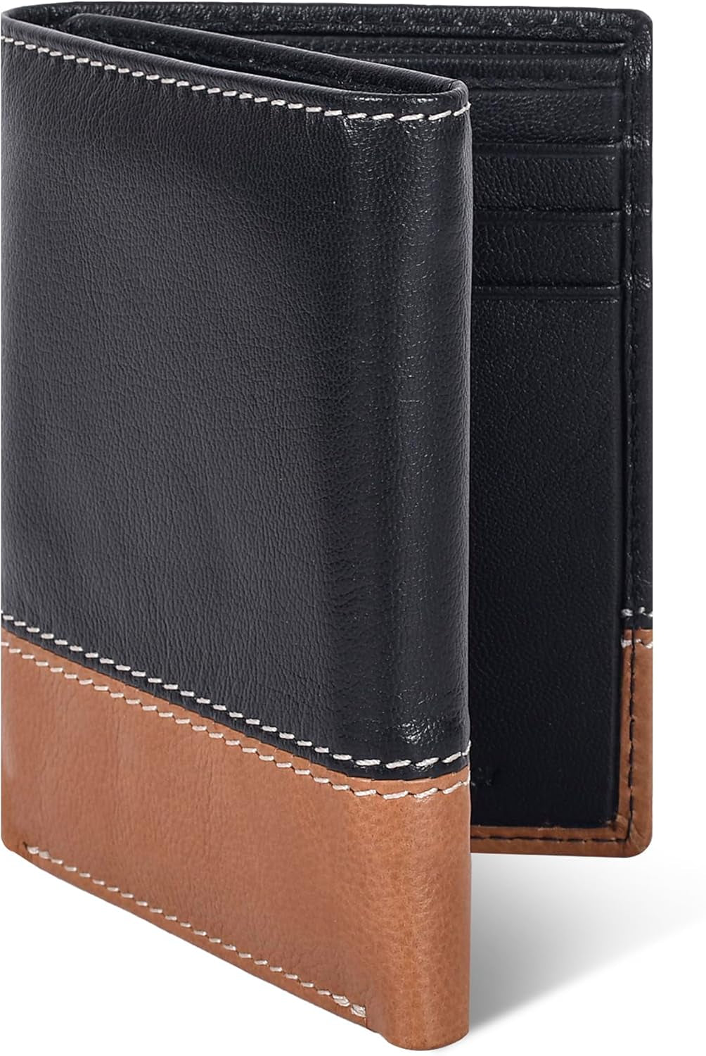 Leather Trifold Wallet for Men - RFID Blocking - 6 Card Slots, 2 Slip Pockets & 1 Front ID Window - Minimalist Design, Slim Wallet