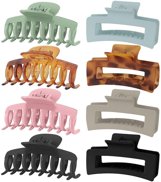 8 Colors Hair Clips Claw Clips Hair Claw Clips, 2 Styles Nonslip Medium Large Jaw Clip for Women Girls, 4 Square Matte and 4 Bright Acrylic Hair Clamps for Thick Thin Fine Long Hair -Style A