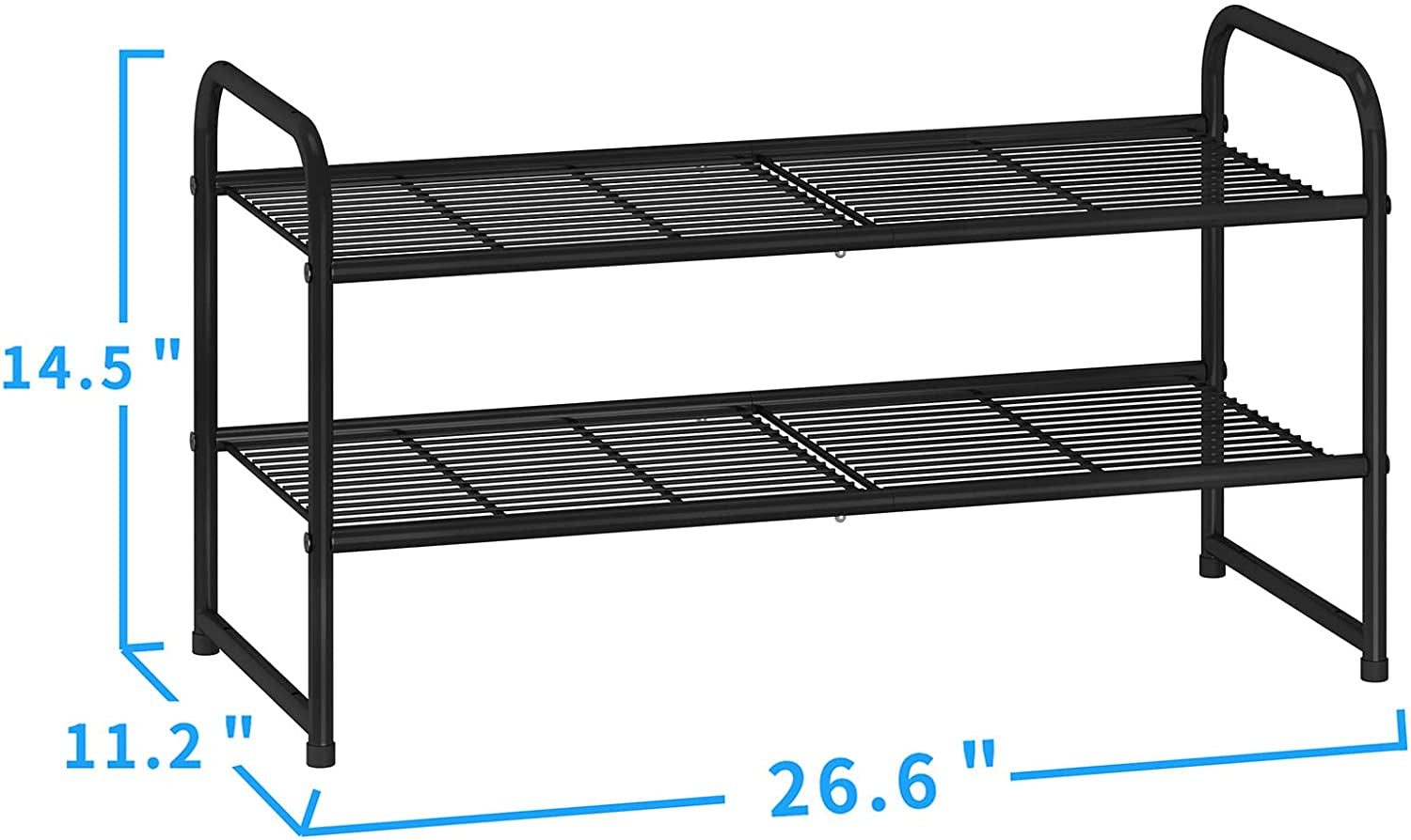 2-Tier Stackable Shoe Rack, Metal Shoe Shelf Storage Organizer, Black