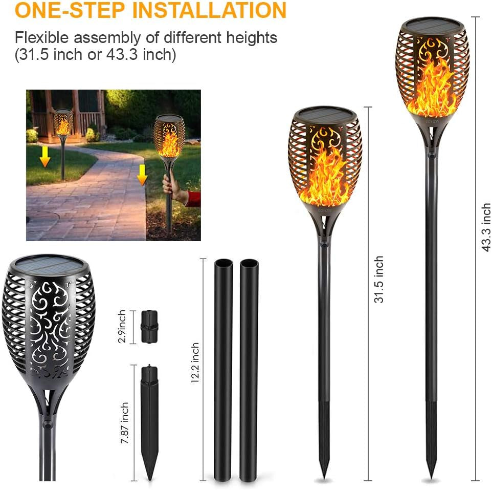 Solar Lights Outdoor 4 Pack, 99 Leds Solar Torch Light with Flickering Flame- IP65 Waterproof Solar Garden Lights, Solar Powered Outdoor Lights for Porch Yard Patio Halloween Decorations