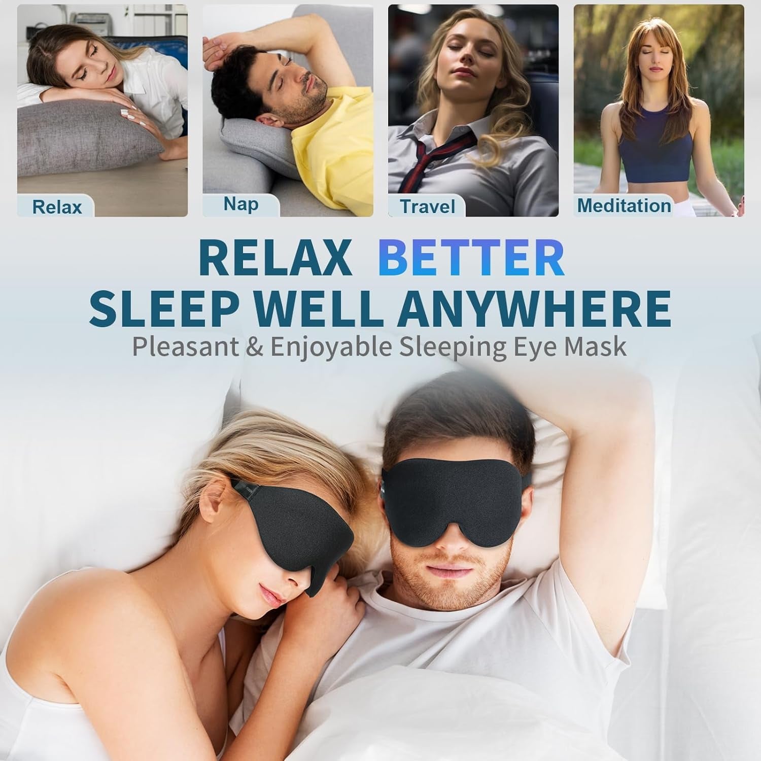 Sleep Mask for Side Sleeper, Light Blocking Sleeping Eye Mask for Women Men, 3D Contoured Cup Night Blindfold, Luxury Eye Cover Eye Shade with Adjustable Strap for Travel, Nap, Black