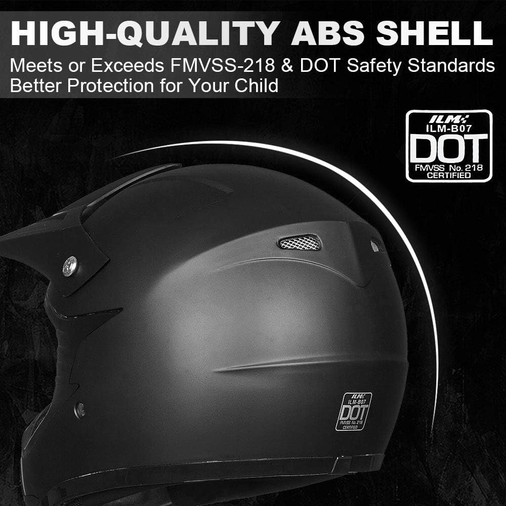 Youth Kids ATV Motocross Helmet Goggles Sports Gloves Dirt Bike Motorcycle off Road DOT Approved B07 (Youth-L, Matte Black)