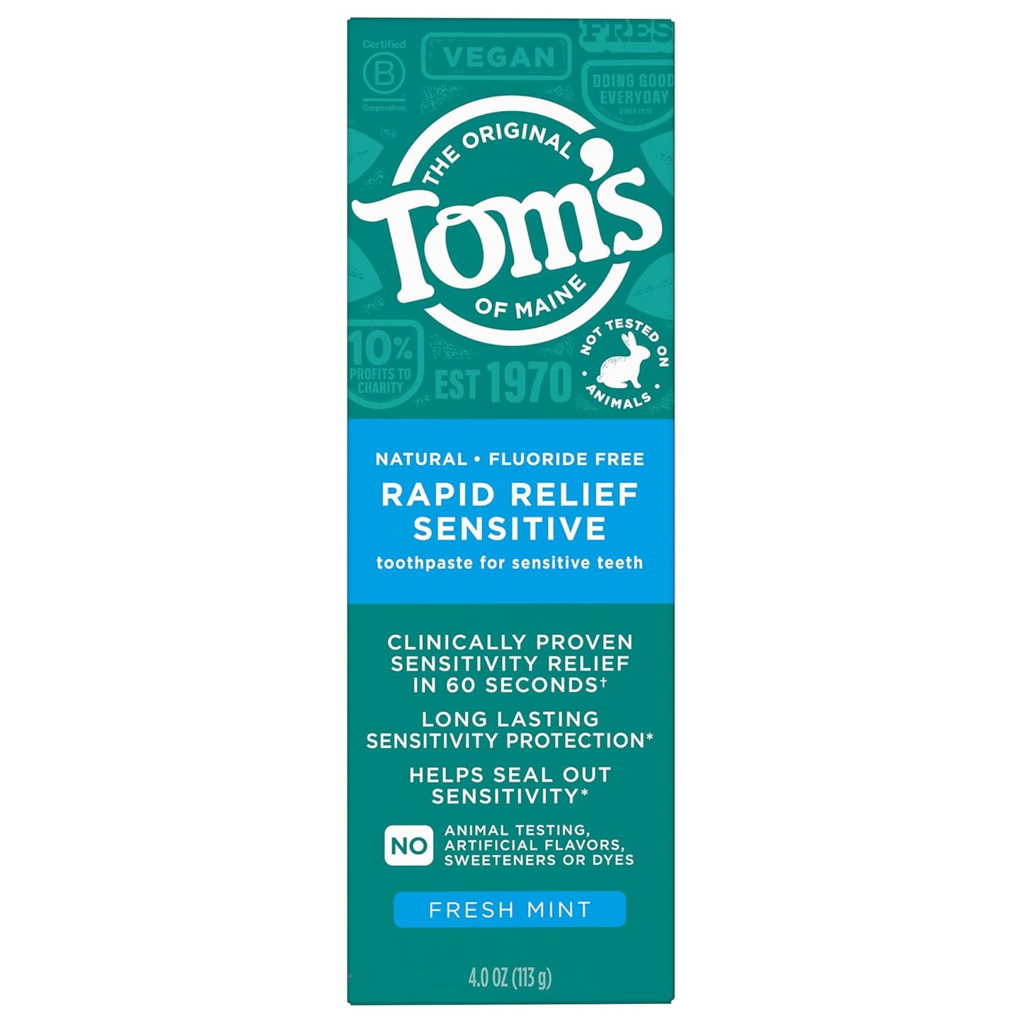 Fluoride-Free Rapid Relief Sensitive Toothpaste, Fresh Mint, 4 Oz. 3-Pack (Packaging May Vary)