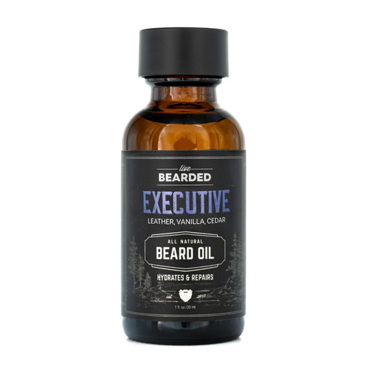 Beard Oil, 1 Fl Oz - Premium All-Natural Jojoba - Made in the USA - Hair and Skin Care for Men with Dry, Flaky Patches | Executive Scent - Cedar, Vanilla