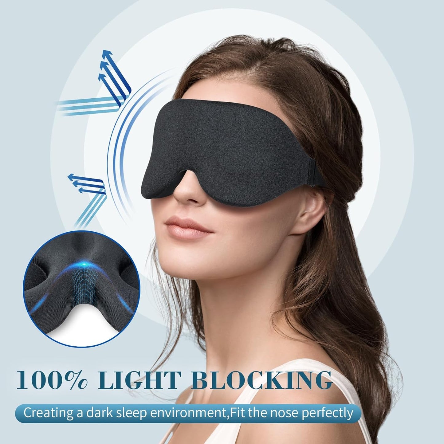 Sleep Mask for Side Sleeper, Light Blocking Sleeping Eye Mask for Women Men, 3D Contoured Cup Night Blindfold, Luxury Eye Cover Eye Shade with Adjustable Strap for Travel, Nap, Black