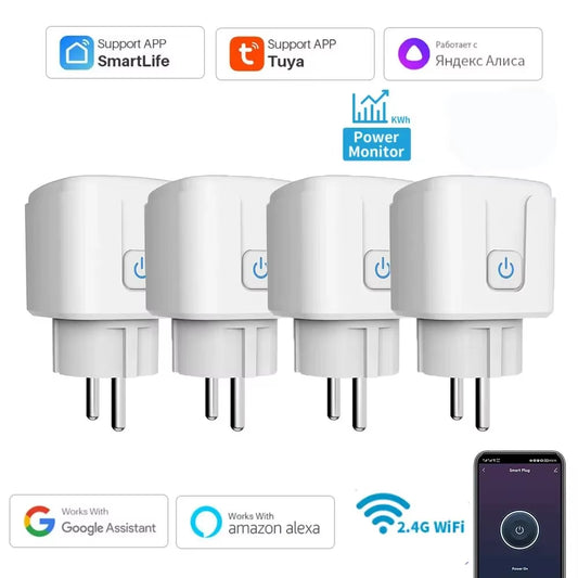 Tuya Smart Home Socket Wifi 20A EU Plug Outlet Remote Control Timer Power Monitor Support Voice Google Home Alexa