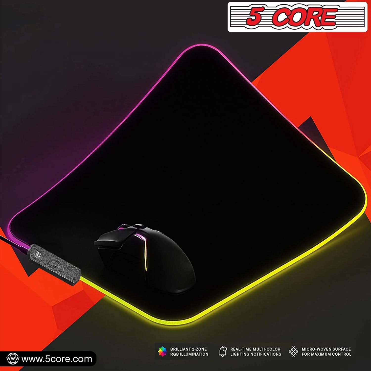 5Core Gaming Mouse Pad RGB 12 Light Modes 2 Zone Desk Mouse Mat W Rubber Base