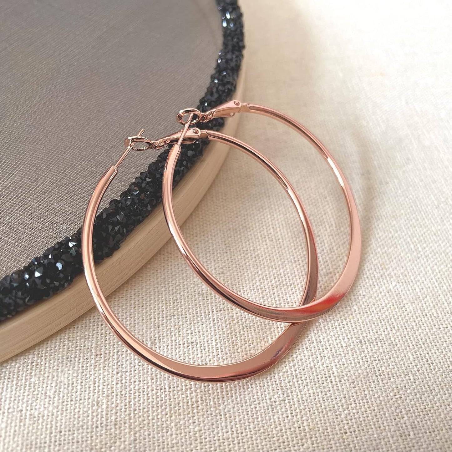 Rose Gold Hoop Earrings for Women, Fashion round Lightweight Hoops Earrings Gift White Gold Rose Gold Plated 40Mm - 50Mm - 60Mm