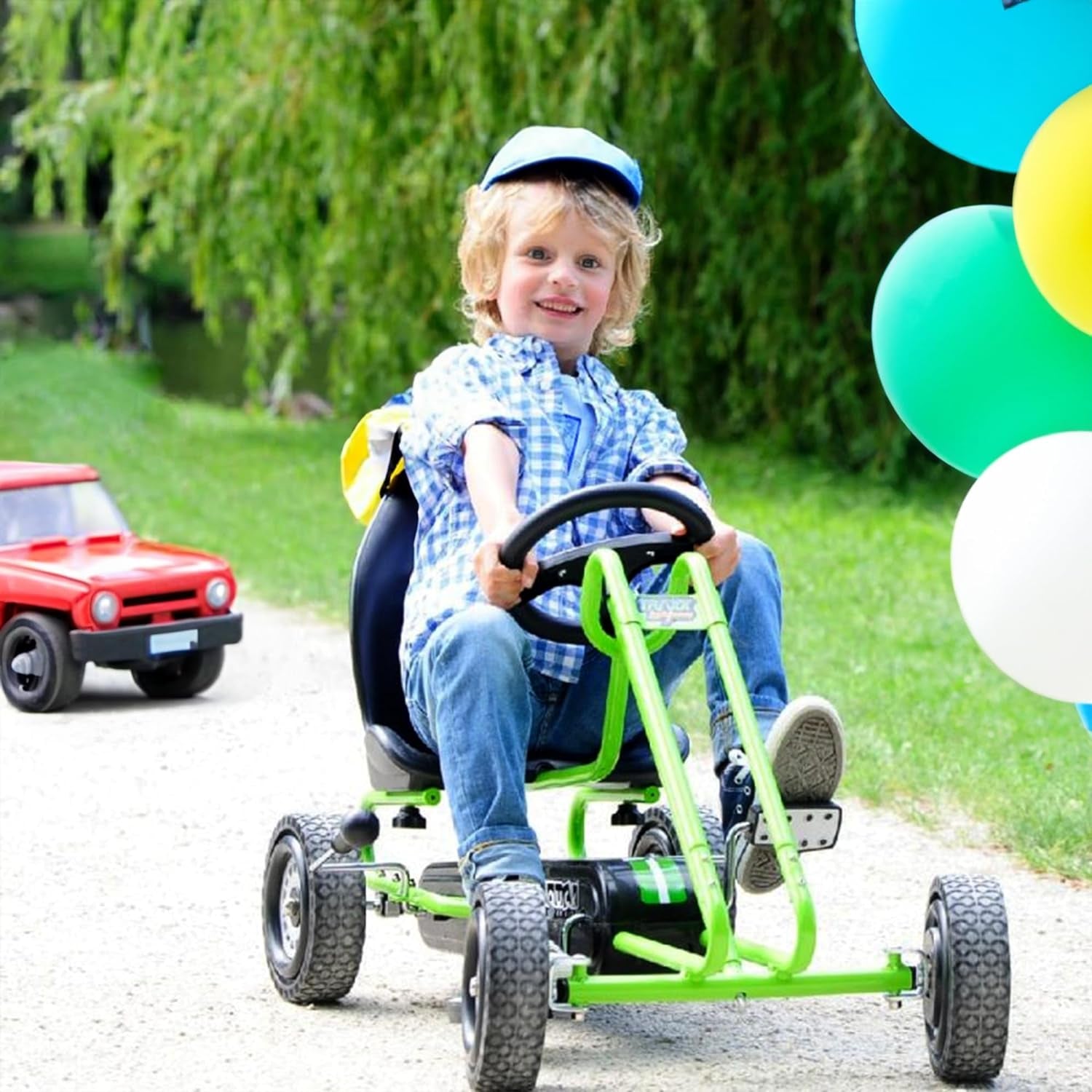 Kids Pedal Go Kart, 4 Wheel Bike Cart, Ages 4-8, Lightning Ride, Race Green