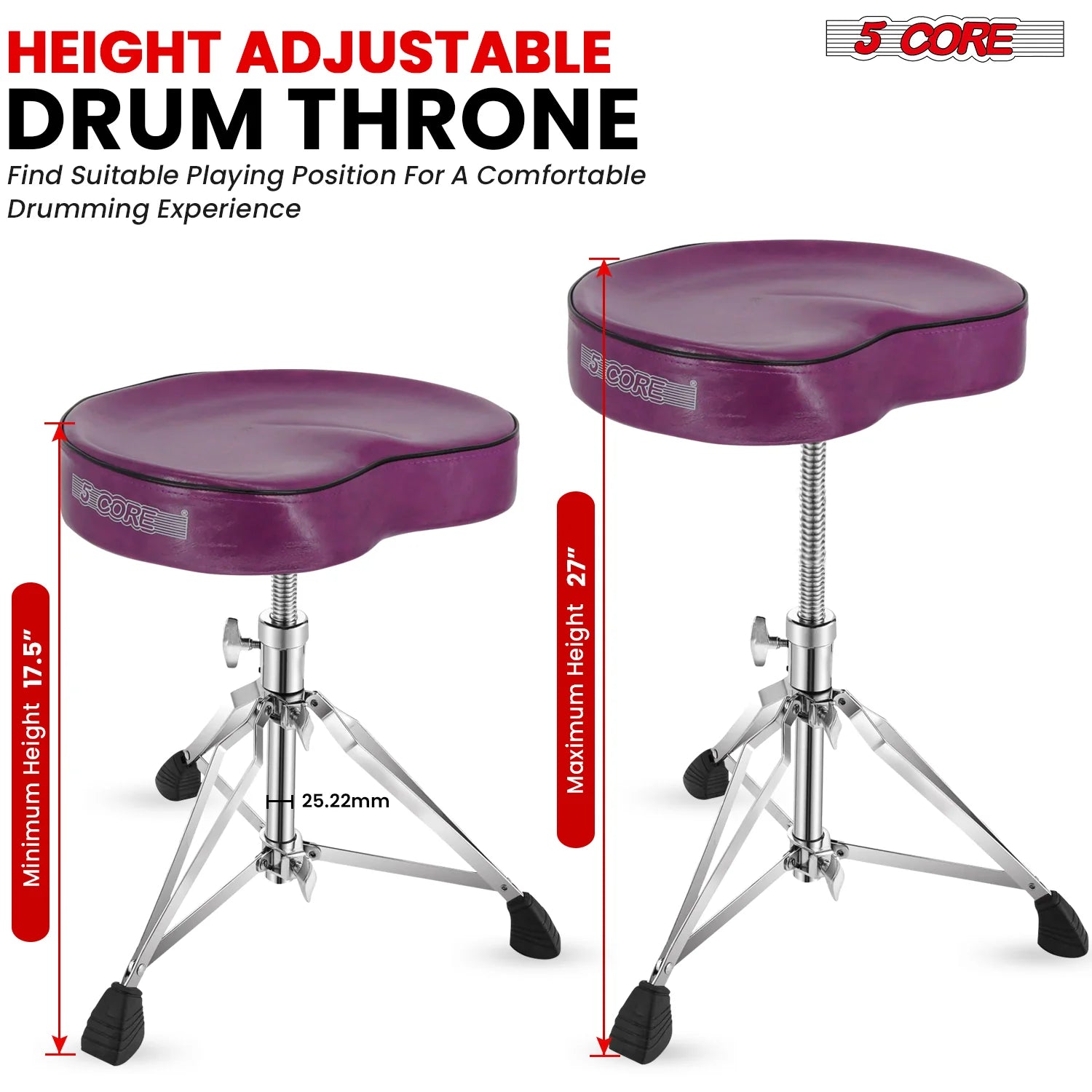 5Core Drum Throne Padded Guitar Stool Saddle Drummer Seat for Adults & Kids