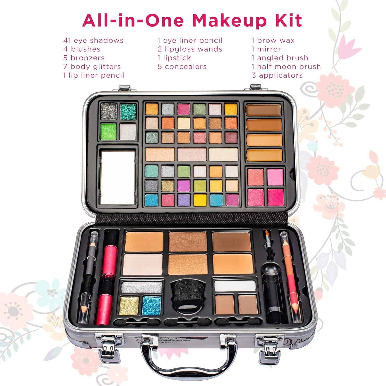 Makeup Kit Gift Set - 41 Eye Shadows, 7 Body Glitters, 1 Lip Liner Pencil, 1 Lipsticks, 4 Blushs, Eye Liner Pencil, 5 Concealers, 2 Lip Gloss, 5 Bronzers, Mirror