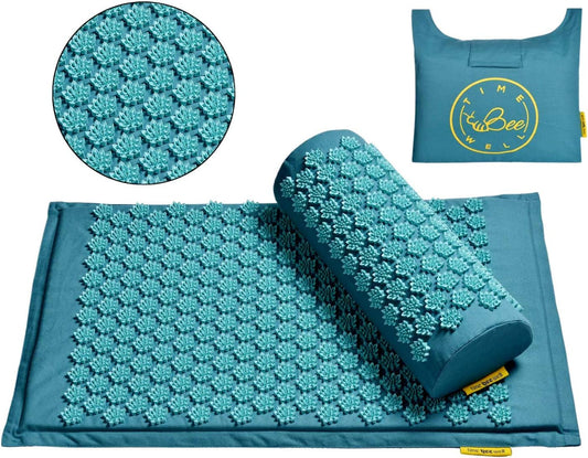 Acupressure Mat and Pillow Set | Acupuncture Mat for Back and Neck Pain Relief | Pranamat Inspired Accupressure Mats for Stress, Sciatic Pain, Feet Massage | Eco-Friendly Travel Bag Included