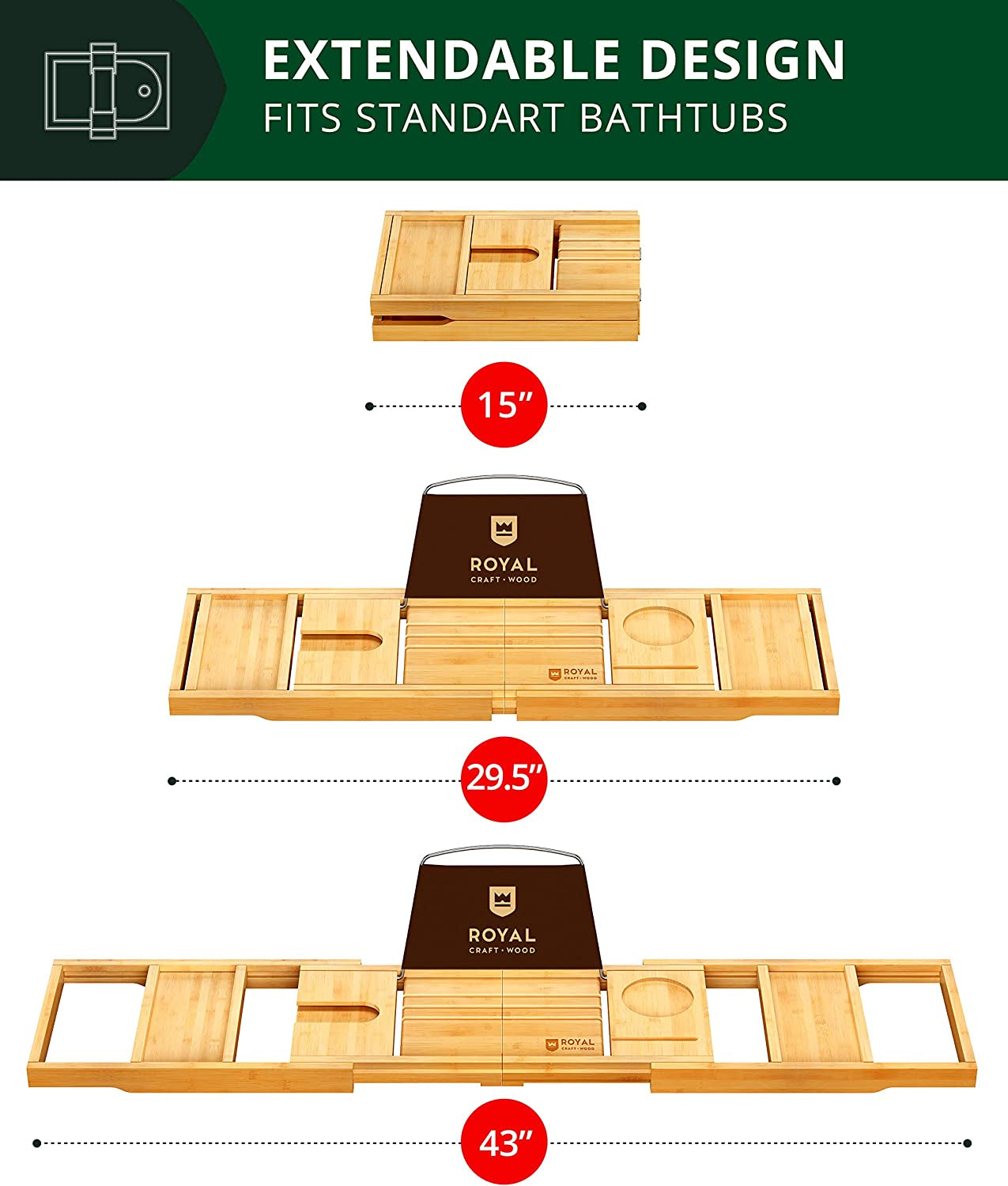 Premium Foldable Bathtub Tray - Wood Bath Tray for Tub, Bamboo Shelf, Expandable Bath Table Trays, Bathtub & Bathroom Accessories for New Home & Mothers Day & Birthday Gifts for Mom