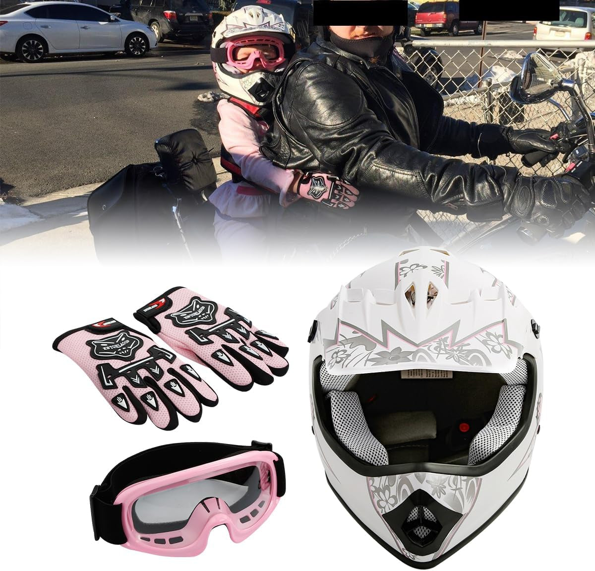 DOT Youth Kids Four Wheeler Girls Riding Helmets Motocross ATV Helmets Offroad Street Dirt Bike Go-Kart BMX MX Full Face Helmet Pink Butterfly Medium Size