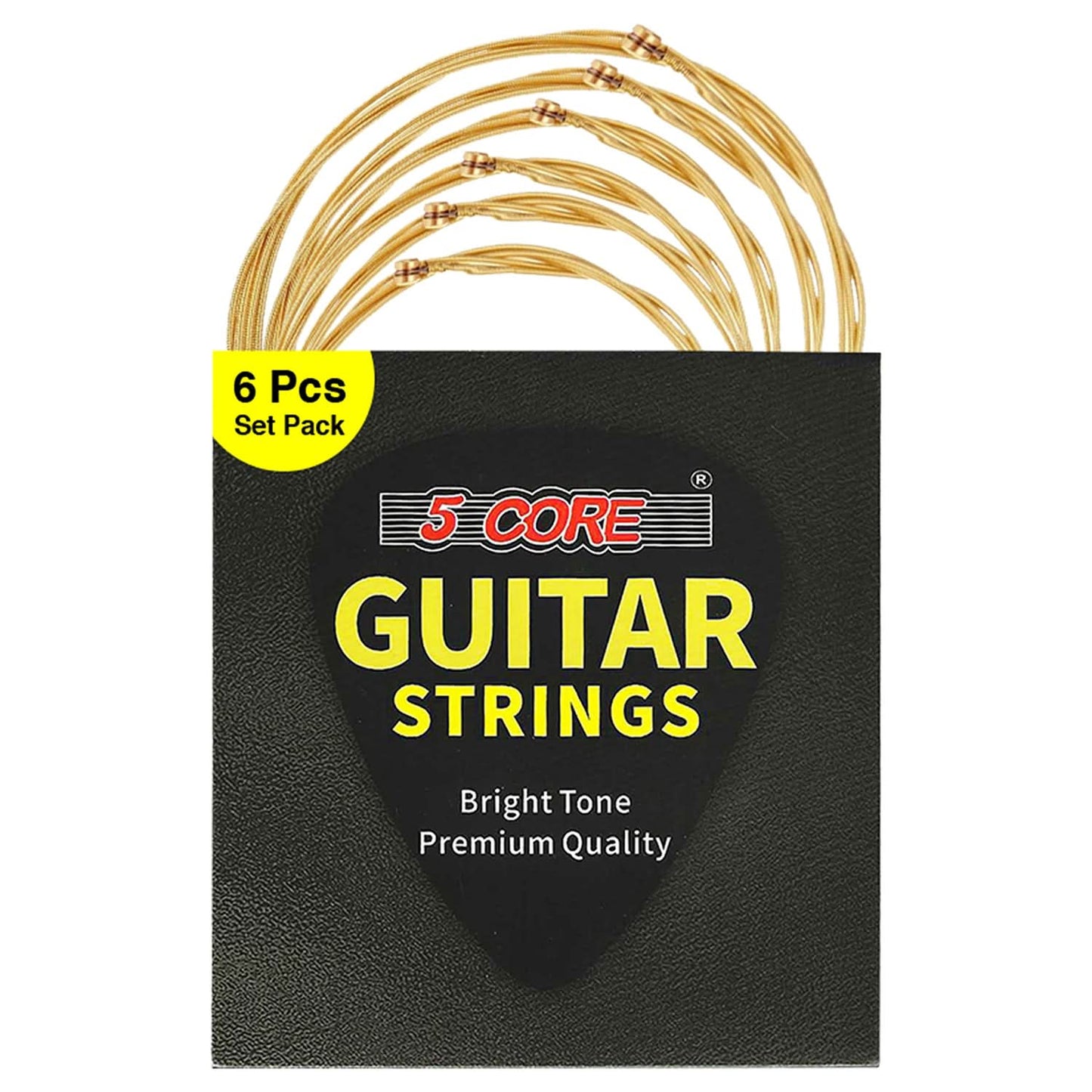 5Core Acoustic Guitar Strings 0.010-0.047 Steel Gauge Heavy Duty W Bright Tone for 6 String Guitars