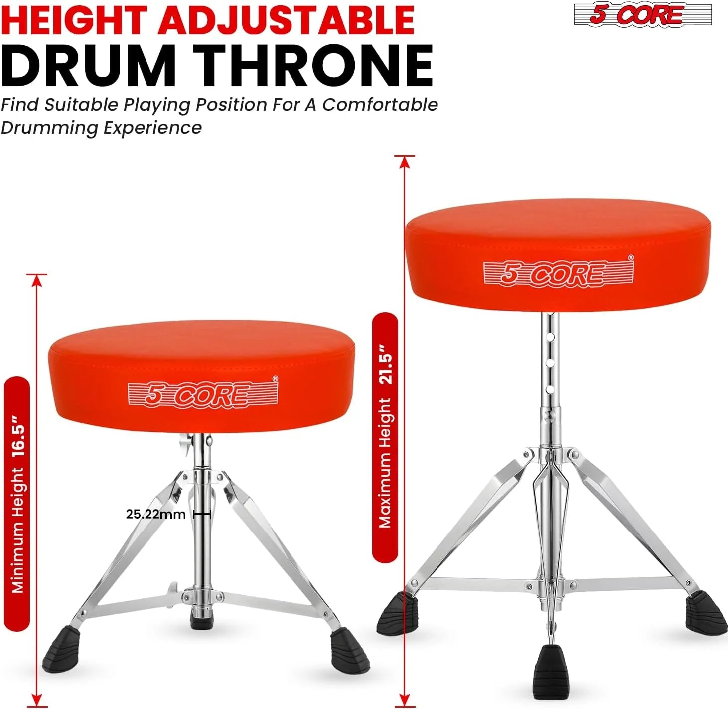 5Core Drum Throne Adjustable Guitar Stool Padded Seat + Drum Practice Pad Snare Drumming Stand