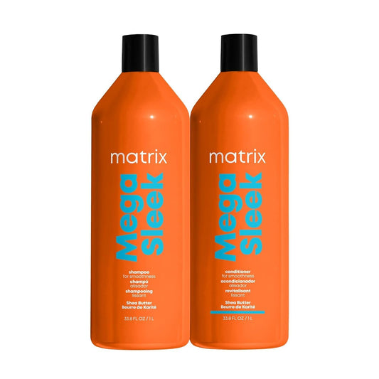 Mega Sleek Shampoo and Conditioner Set - Smoothing, Anti-Frizz, Detangling, for Dry, Damaged & Frizzy Hair, Nourishes with Shea Butter, Vegan