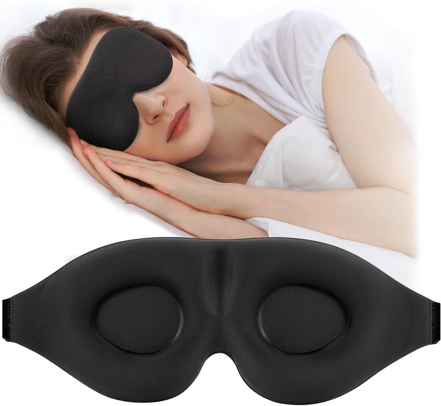 Sleep Mask for Side Sleeper, Light Blocking Sleeping Eye Mask for Women Men, 3D Contoured Cup Night Blindfold, Luxury Eye Cover Eye Shade with Adjustable Strap for Travel, Nap, Black