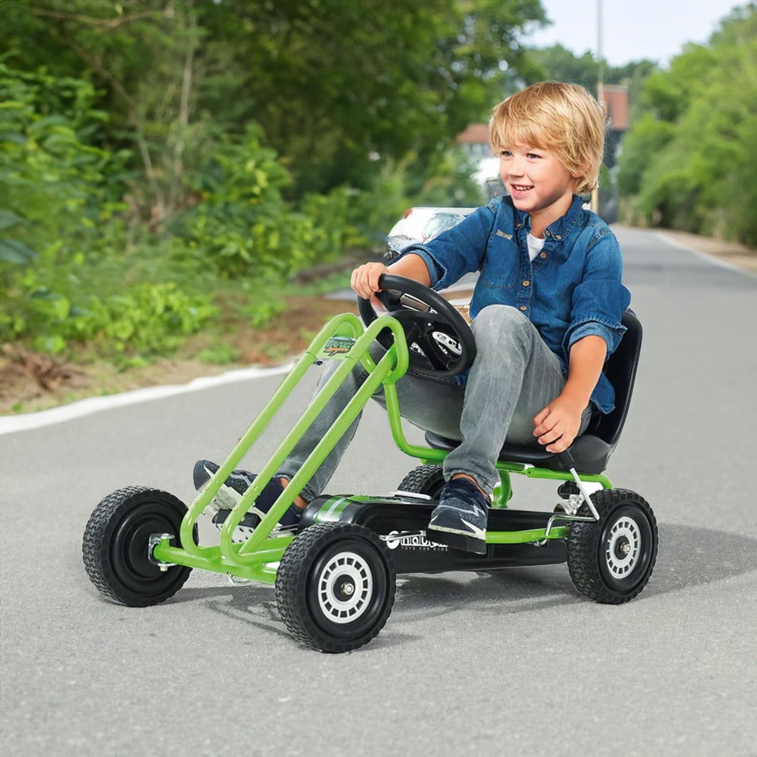 Kids Pedal Go Kart, 4 Wheel Bike Cart, Ages 4-8, Lightning Ride, Race Green