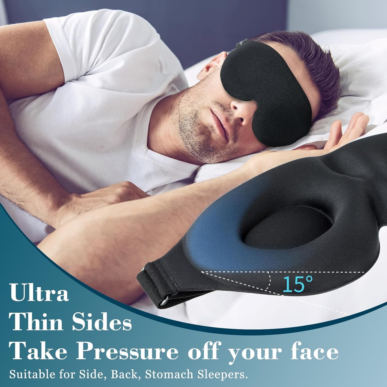 Sleep Mask for Side Sleeper, Light Blocking Sleeping Eye Mask for Women Men, 3D Contoured Cup Night Blindfold, Luxury Eye Cover Eye Shade with Adjustable Strap for Travel, Nap, Black