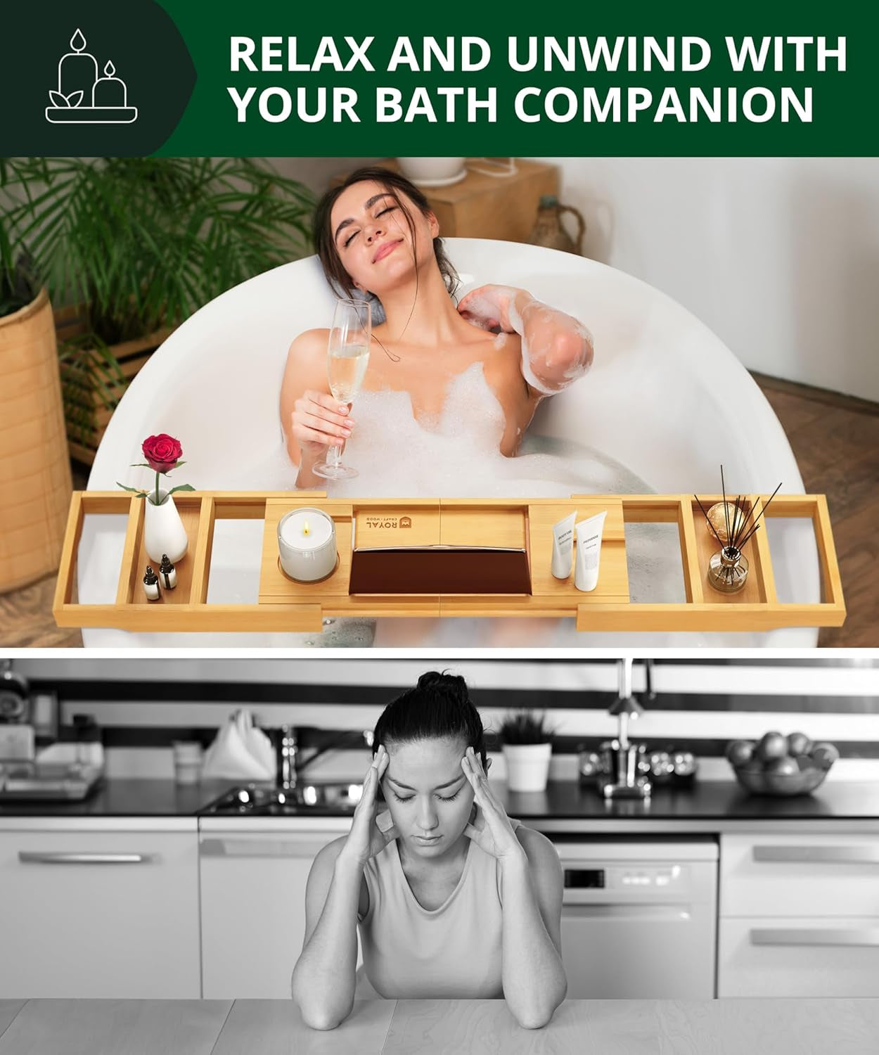 Premium Foldable Bathtub Tray - Wood Bath Tray for Tub, Bamboo Shelf, Expandable Bath Table Trays, Bathtub & Bathroom Accessories for New Home & Mothers Day & Birthday Gifts for Mom